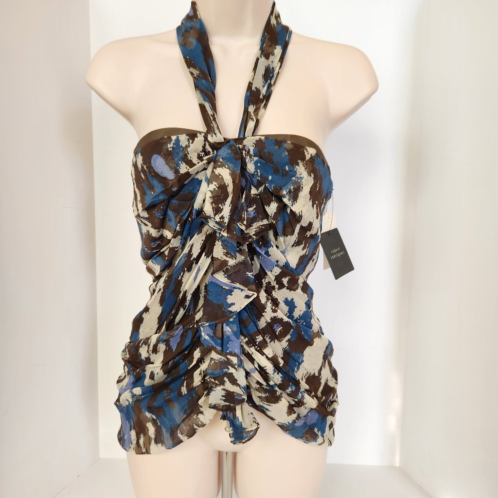 Robert Rodriguez Camouflage Style Silk Chiffon Halter Top, Size 2